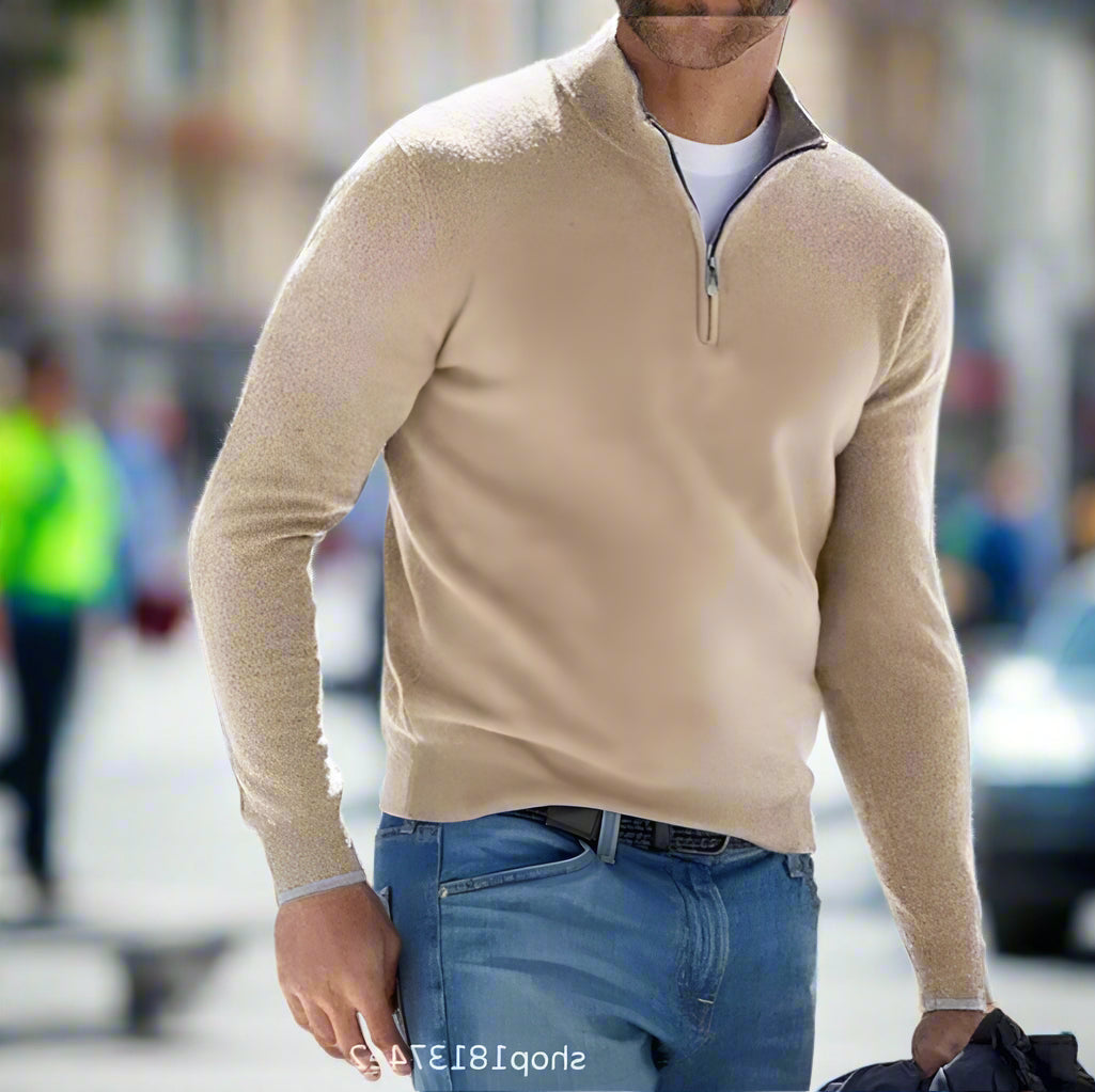 Men's Essential Zipper-Up Basic Versatile Sweater