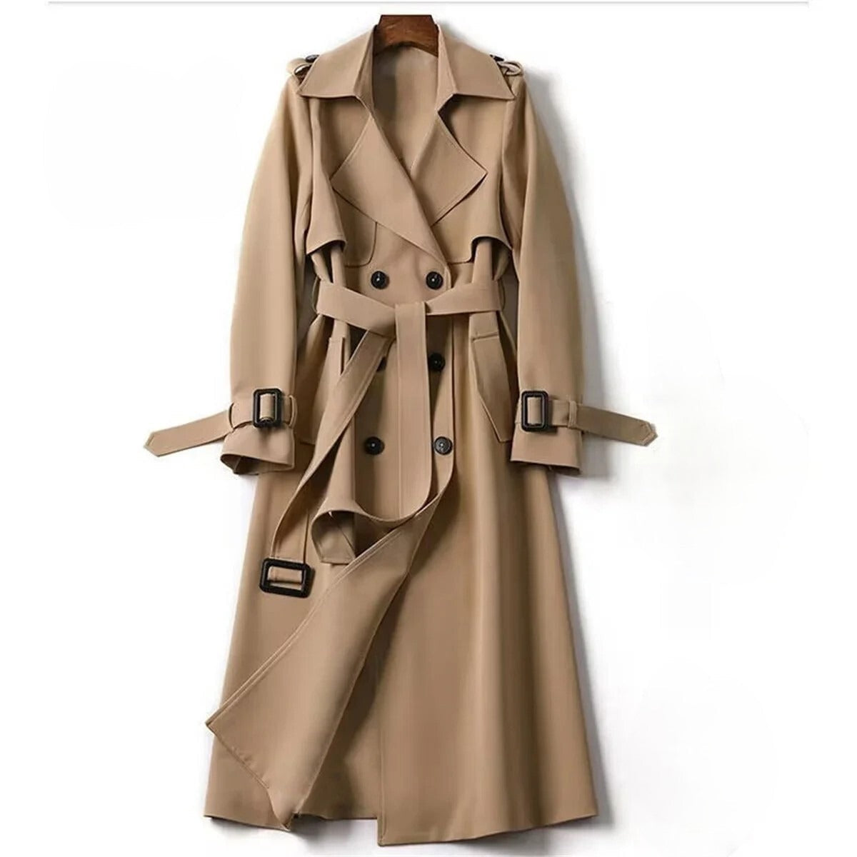 Women's Elegant Long Button Trench Coat