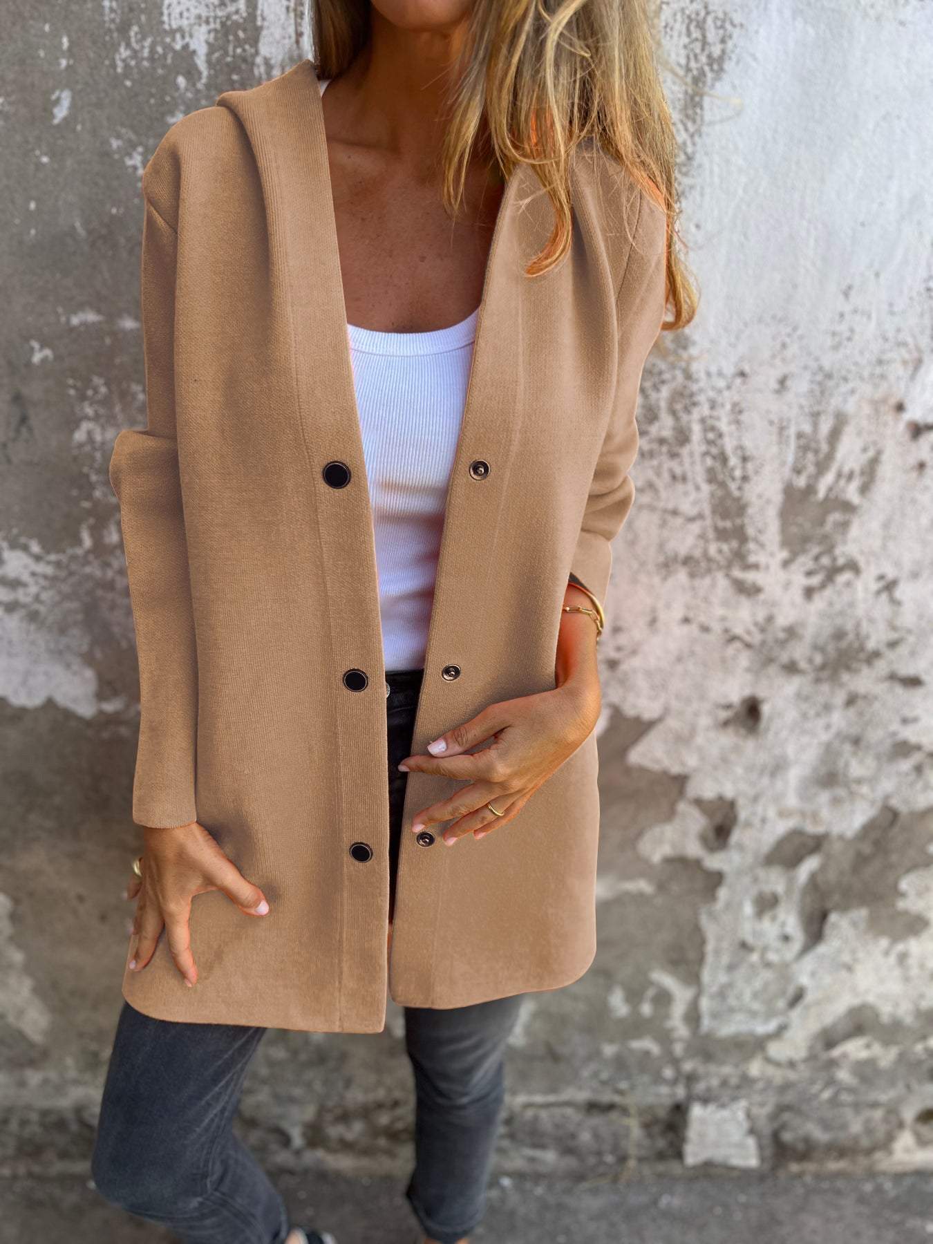 Stylish fashionable women's hooded jacket for transitional weather