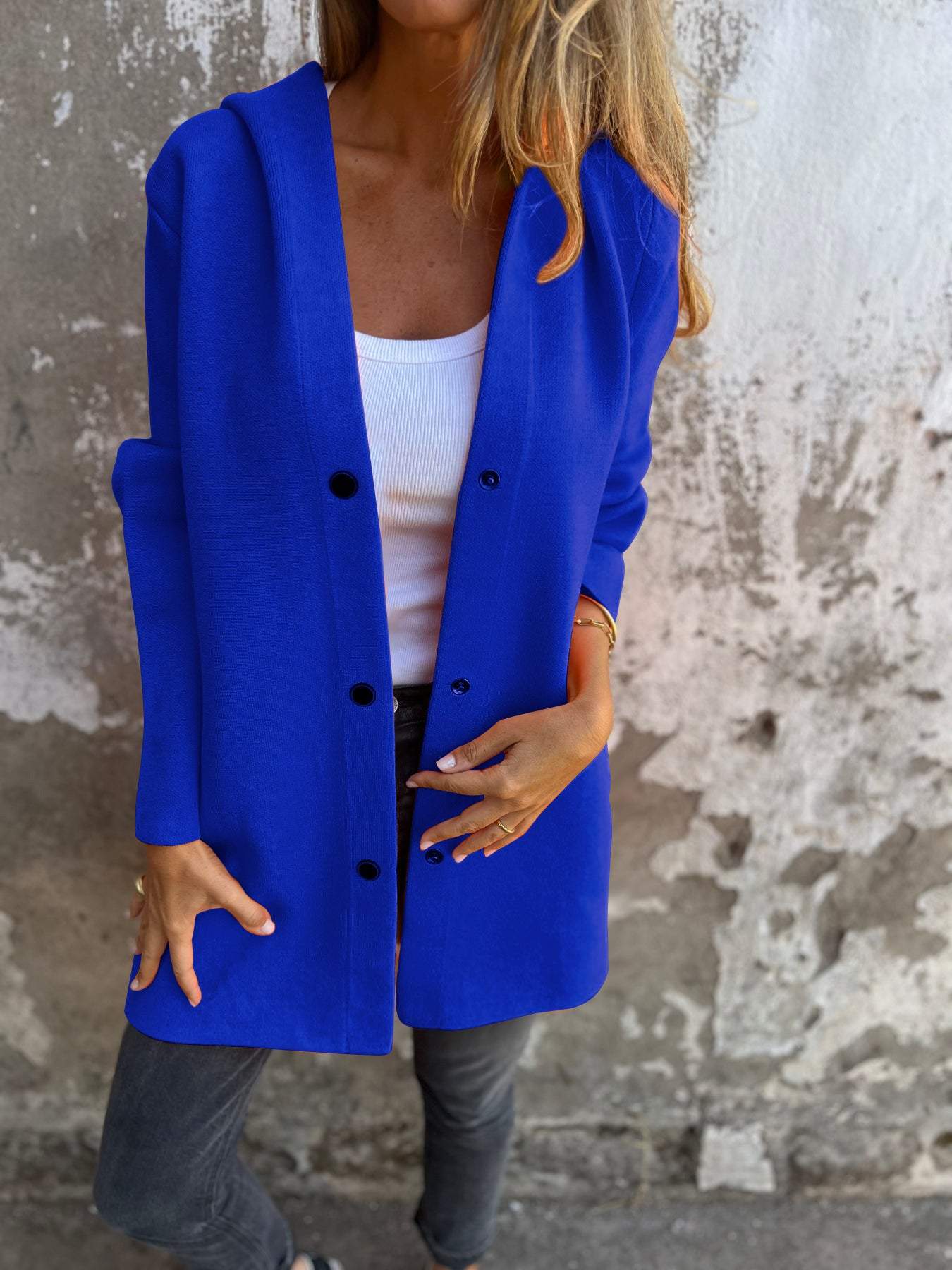 Stylish fashionable women's hooded jacket for transitional weather