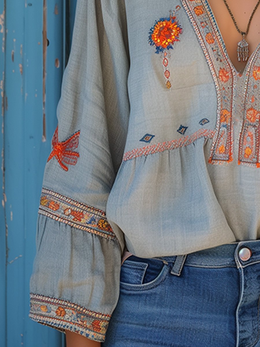 Fashion Bohemian Airy Embroidery Summer Women's Blouse