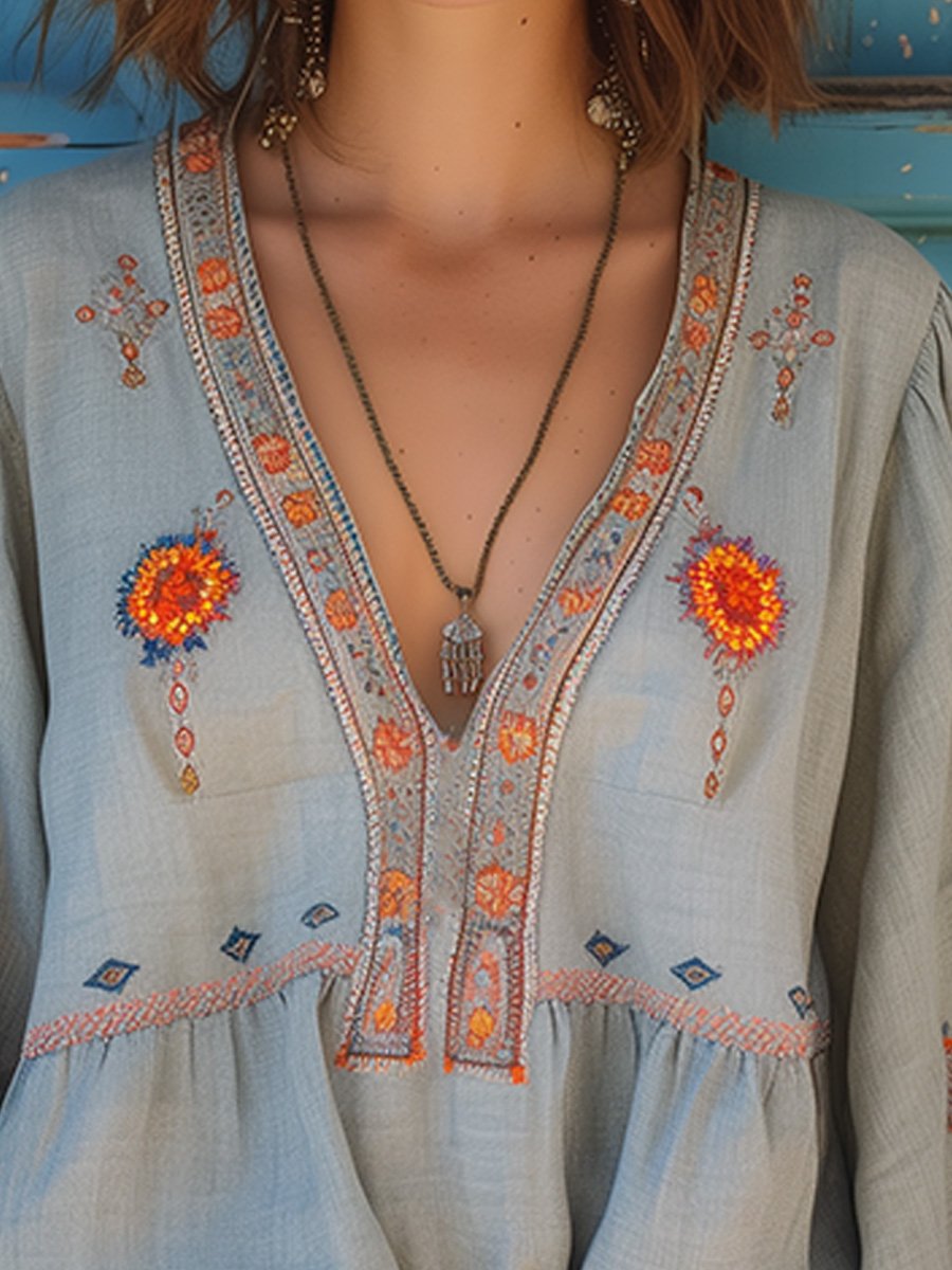 Fashion Bohemian Airy Embroidery Summer Women's Blouse