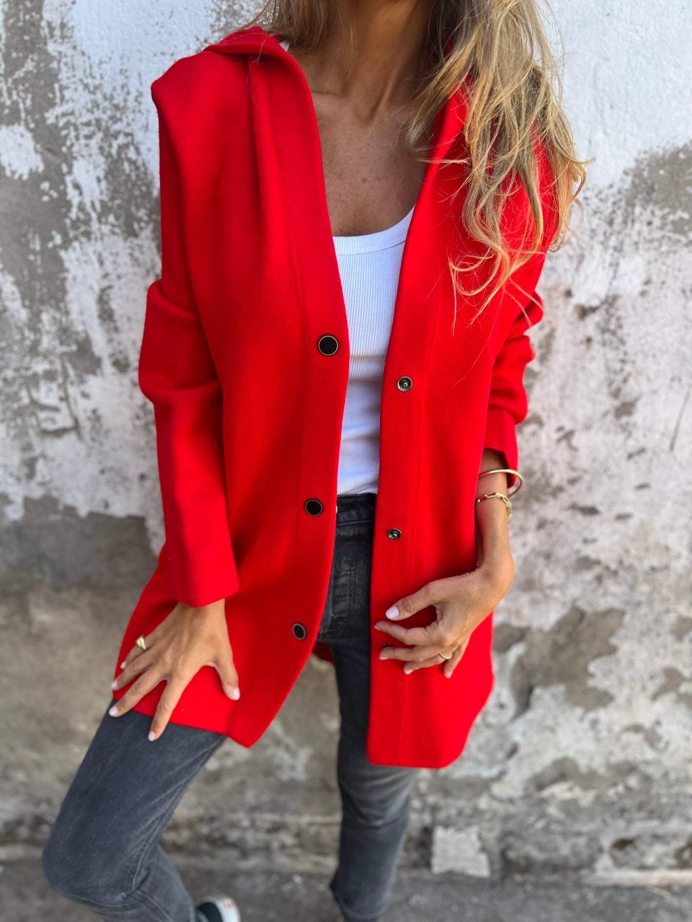 Stylish fashionable women's hooded jacket for transitional weather