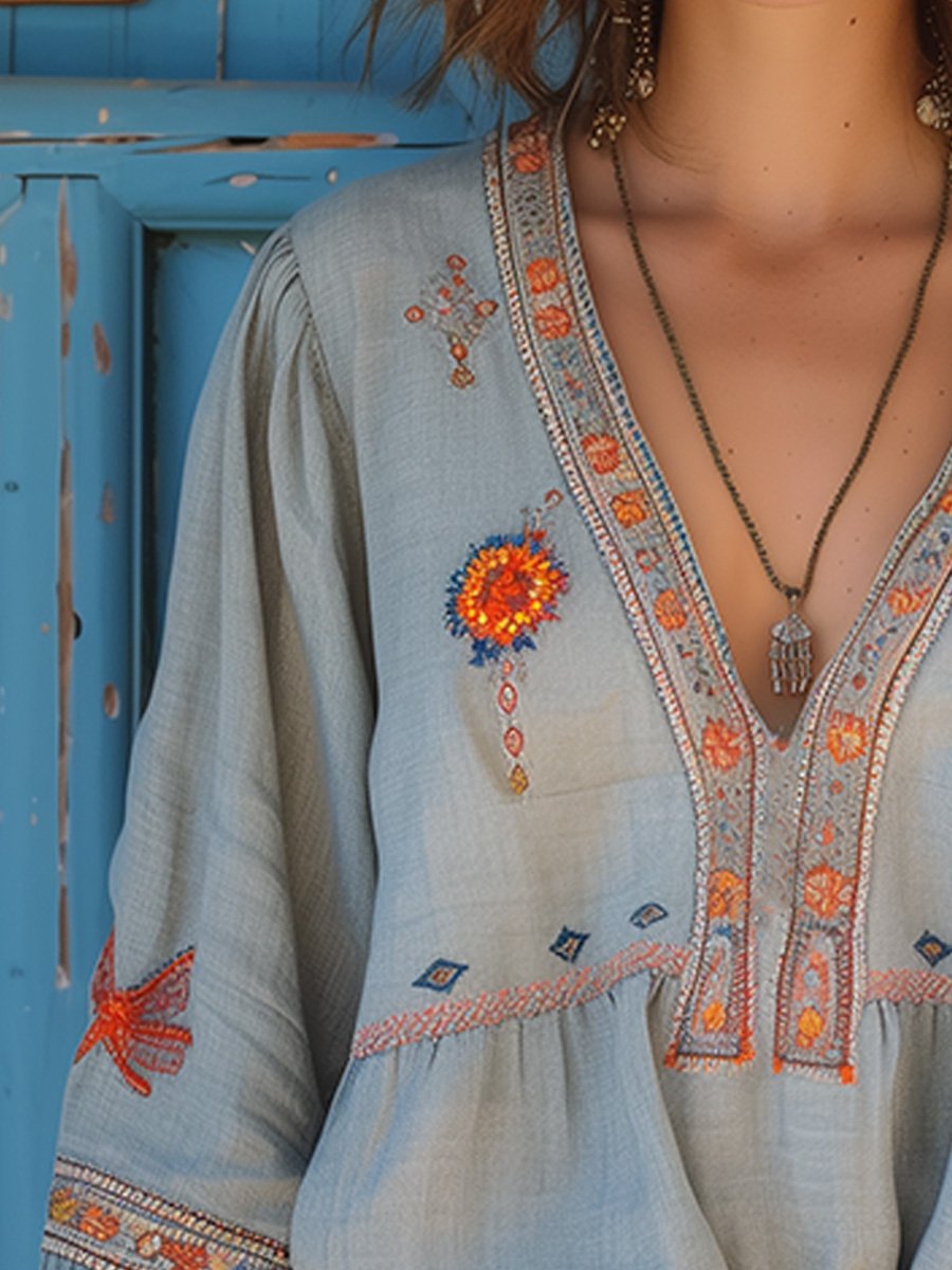 Fashion Bohemian Airy Embroidery Summer Women's Blouse