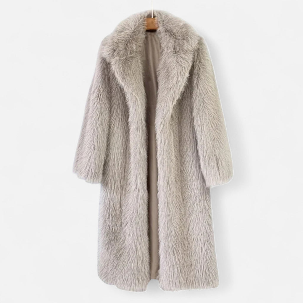 Women’s Timeless Long Fur Overcoat with Turn-Down collar for Cold Season