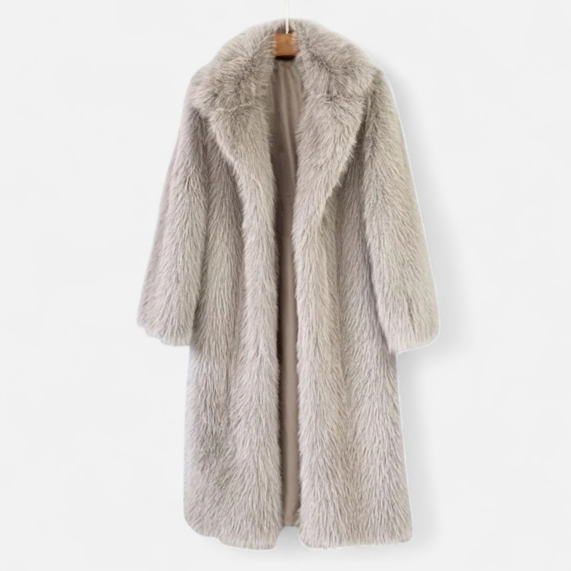 Women’s Timeless Long Fur Overcoat with Turn-Down collar for Cold Season