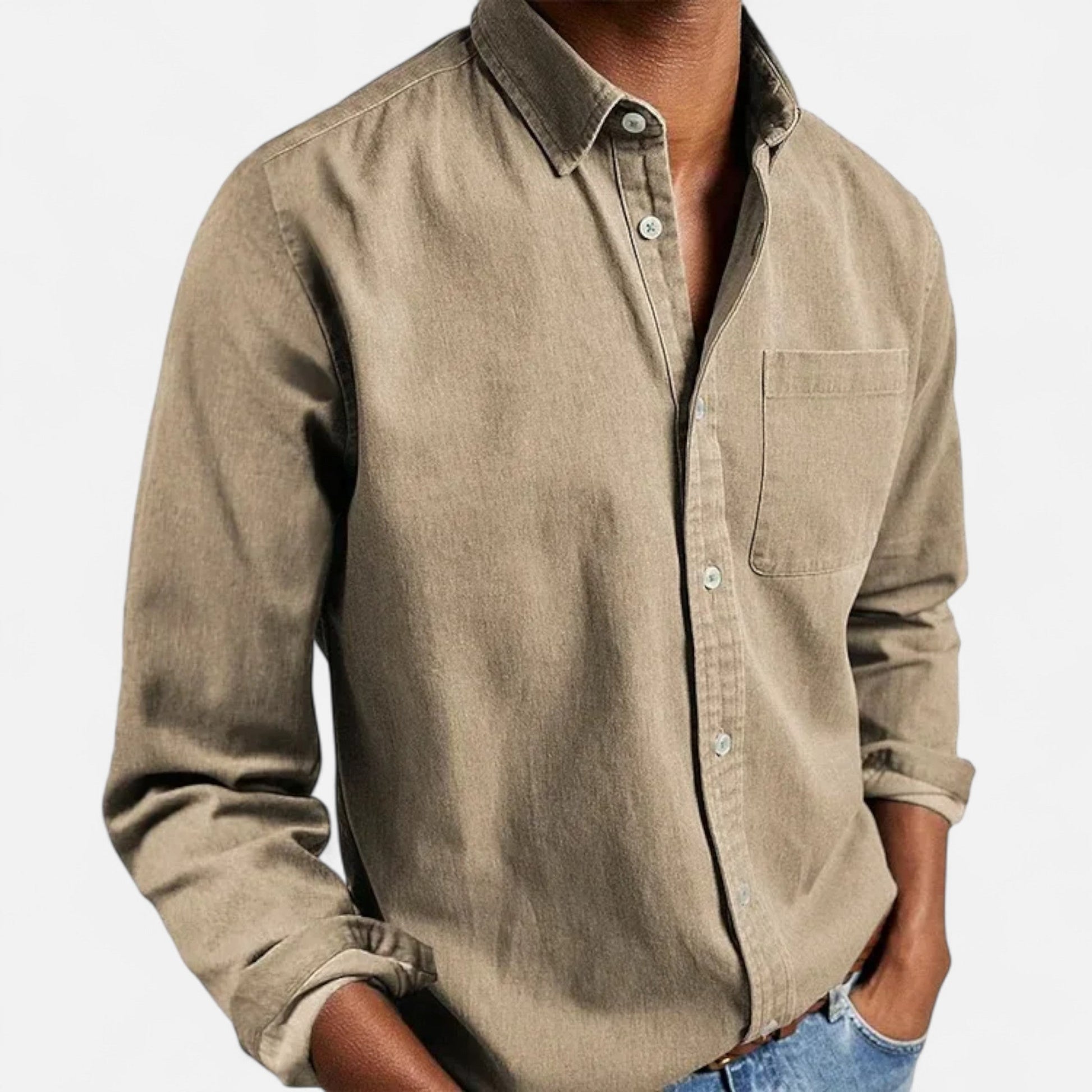 Men’s Formal Solid Button Long-Sleeve Shirt with Turn-Down Collar
