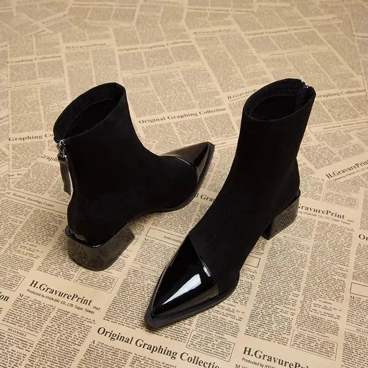 Women's Fashion Glossy Sleek Non-slip Suede Ankle Boots
