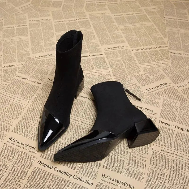 Women's Fashion Glossy Sleek Non-slip Suede Ankle Boots