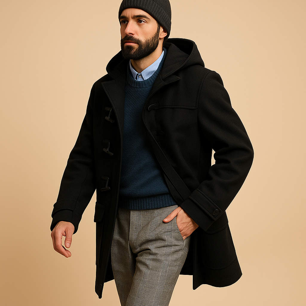 Men's Functional Extended Fit Formal Long Coat with Front Fastening & Side Pockets