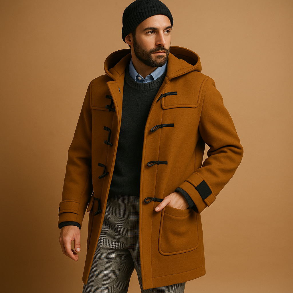 Men's Functional Extended Fit Formal Long Coat with Front Fastening & Side Pockets