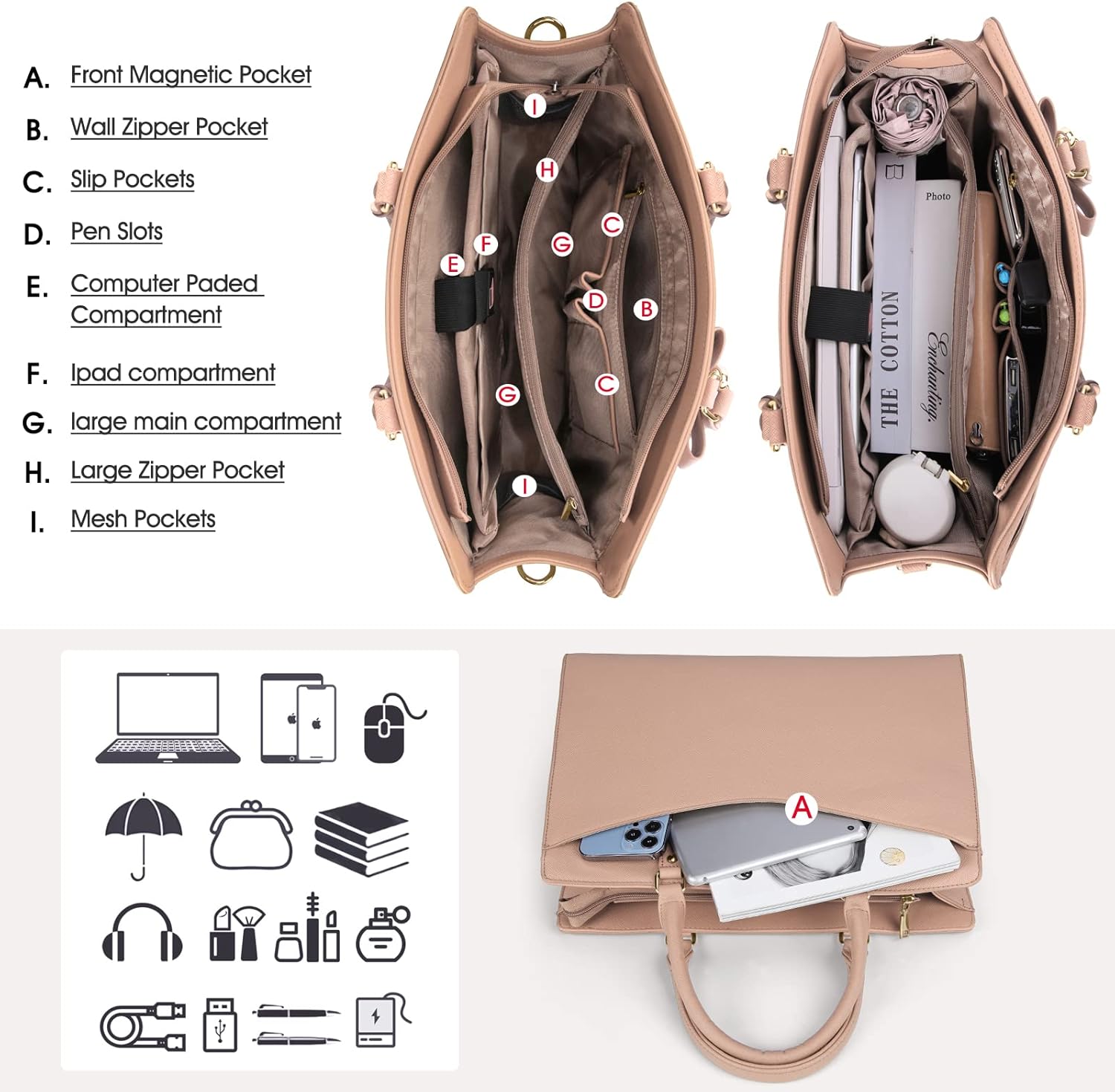 Women’s Work Laptop Tote Bag with Organised Multi-Compartment Layout - Image 9