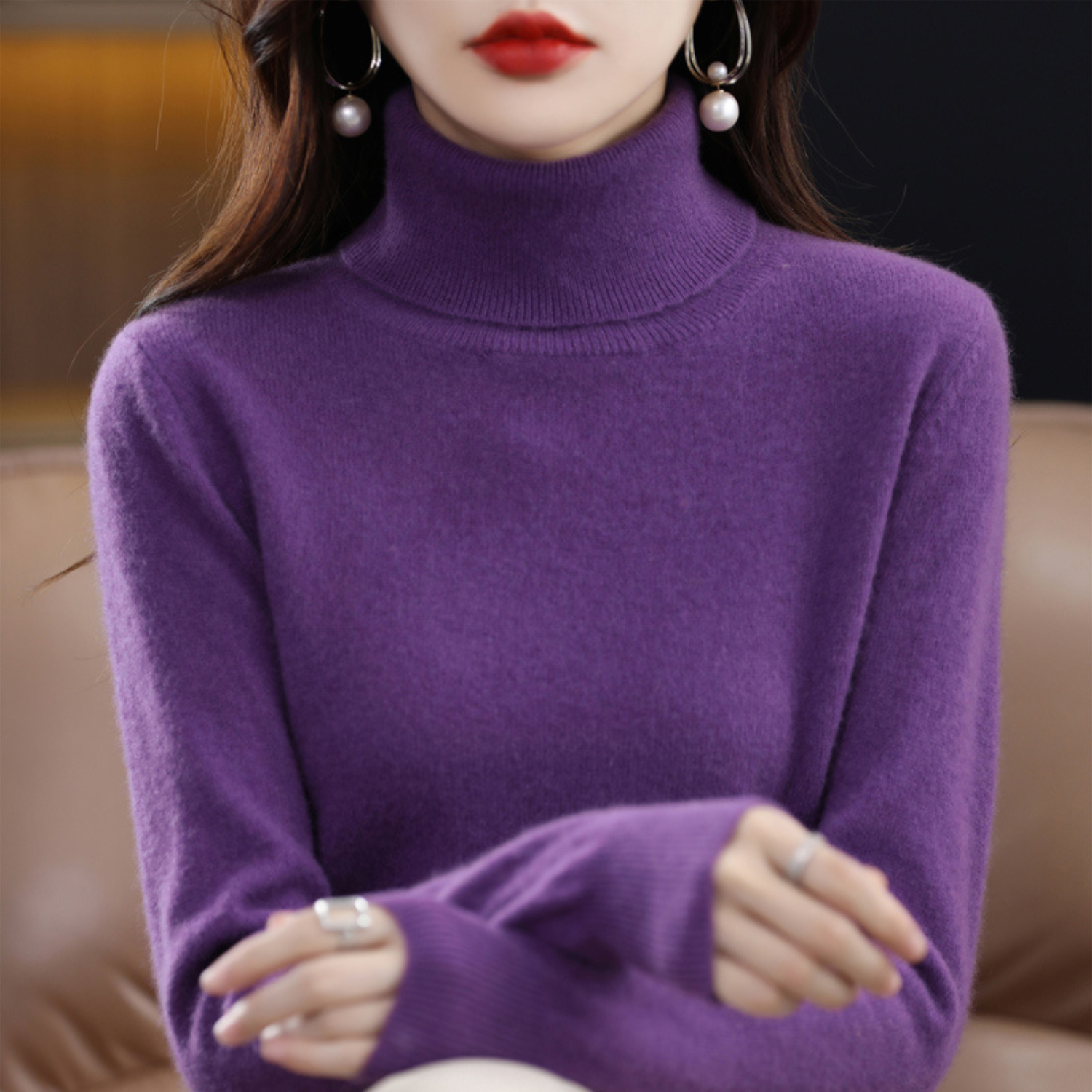 Women's Fashion Outdoor Warmth Knitted Roll Neck Sweater