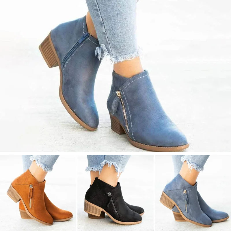 Women's Fashion Side Zipper Outdoor Boots with Arch Support and Perfect Posture