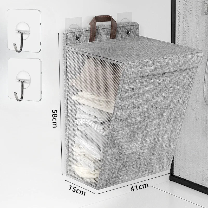 Wall Mounted Laundry Hamper Foldable Adhesive Clothes Basket - Image 8