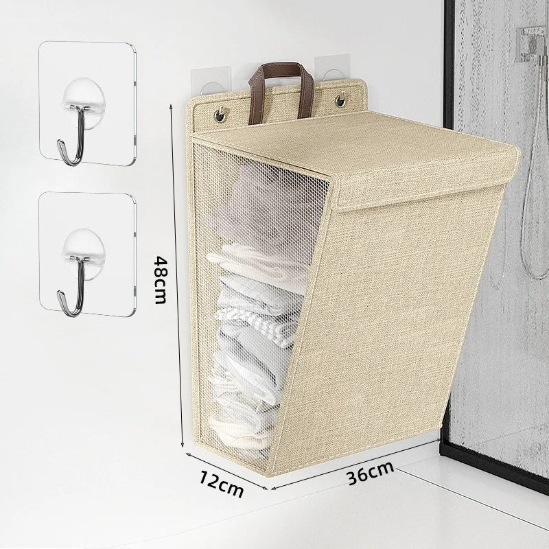 Wall Mounted Laundry Hamper Foldable Adhesive Clothes Basket - Image 5
