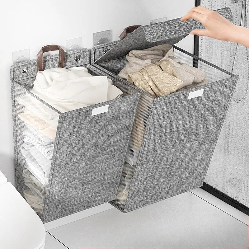 Wall Mounted Laundry Hamper Foldable Adhesive Clothes Basket