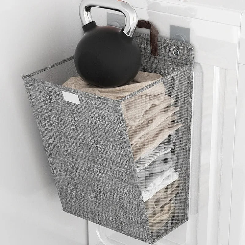 Wall Mounted Laundry Hamper Foldable Adhesive Clothes Basket - Image 2