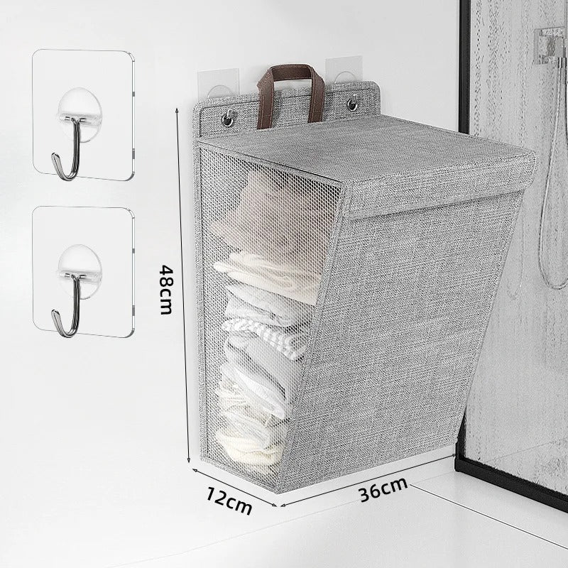 Wall Mounted Laundry Hamper Foldable Adhesive Clothes Basket - Image 7