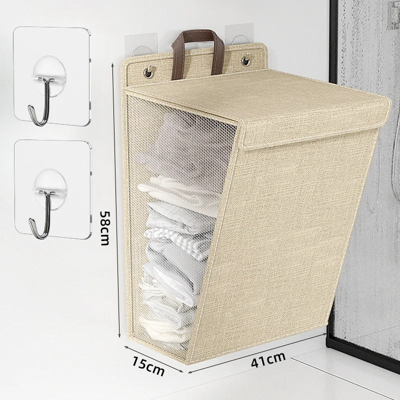 Wall Mounted Laundry Hamper Foldable Adhesive Clothes Basket - Image 6