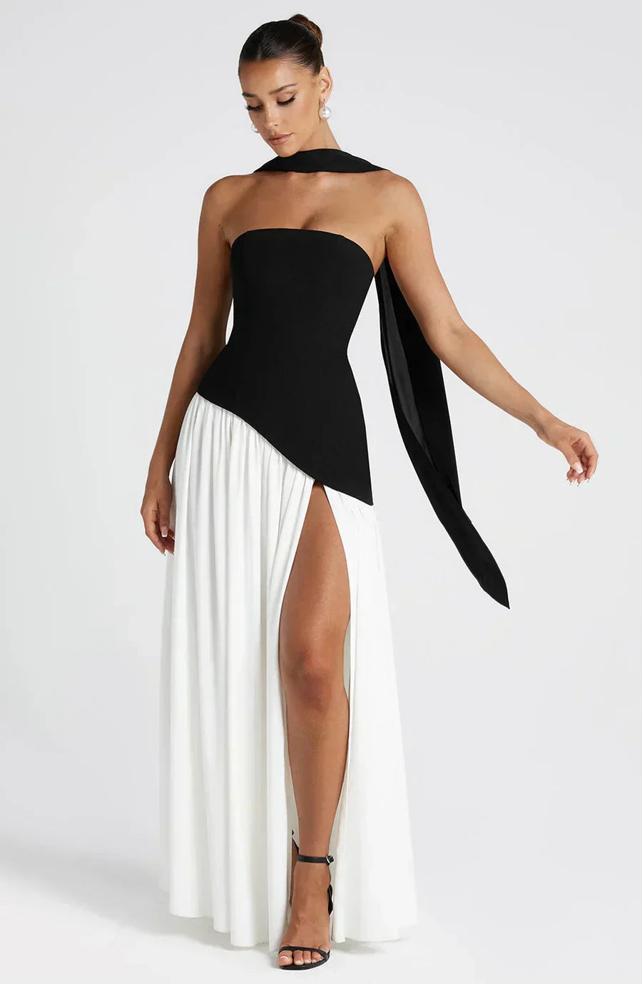 Women's Refined Tailored Asymmetric Slit Cocktail Party Wedding Guest Dresses