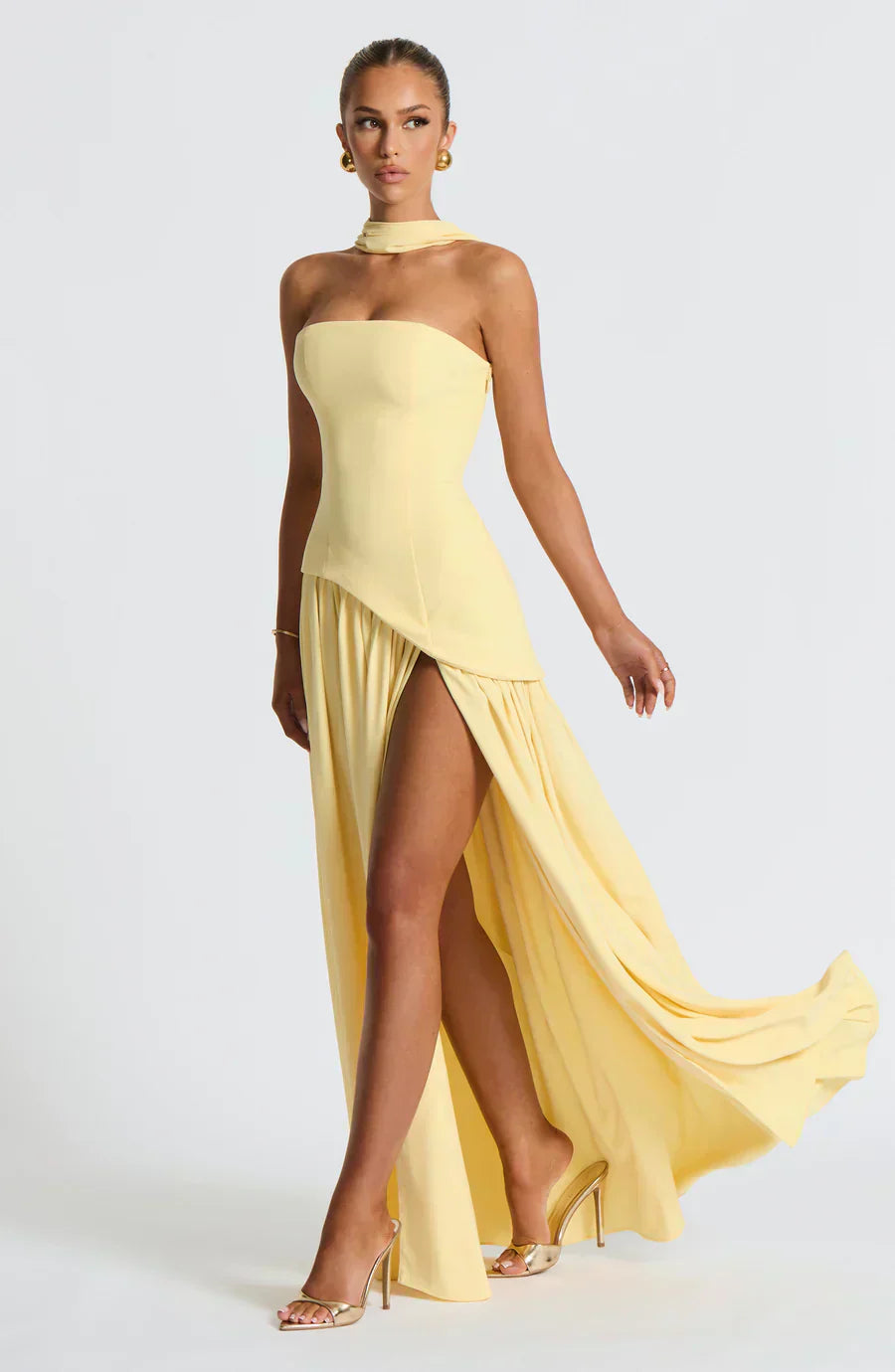 Women's Refined Tailored Asymmetric Slit Cocktail Party Wedding Guest Dresses