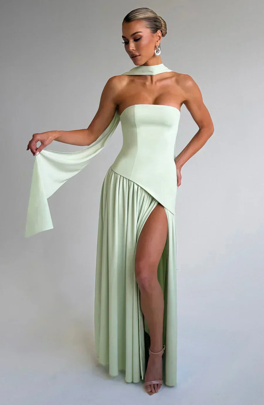 Women's Refined Tailored Asymmetric Slit Cocktail Party Wedding Guest Dresses