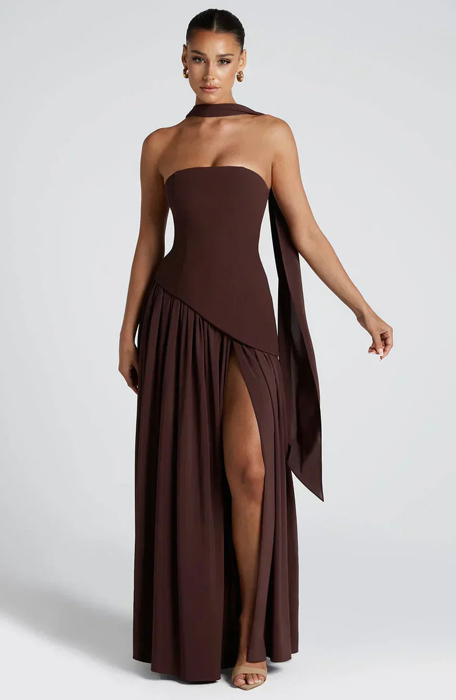 Women's Refined Tailored Asymmetric Slit Cocktail Party Wedding Guest Dresses