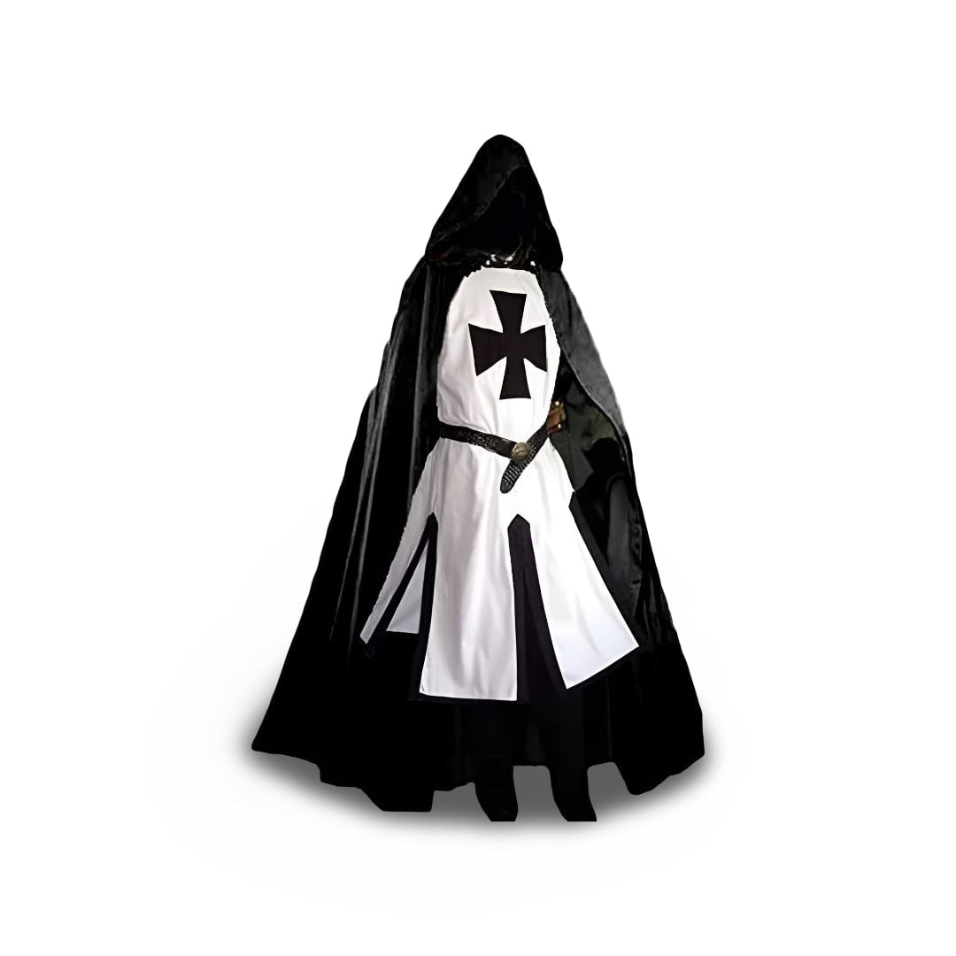 Medieval Knight Costume Templar Cross Tunic Hooded Cloak - Image 10