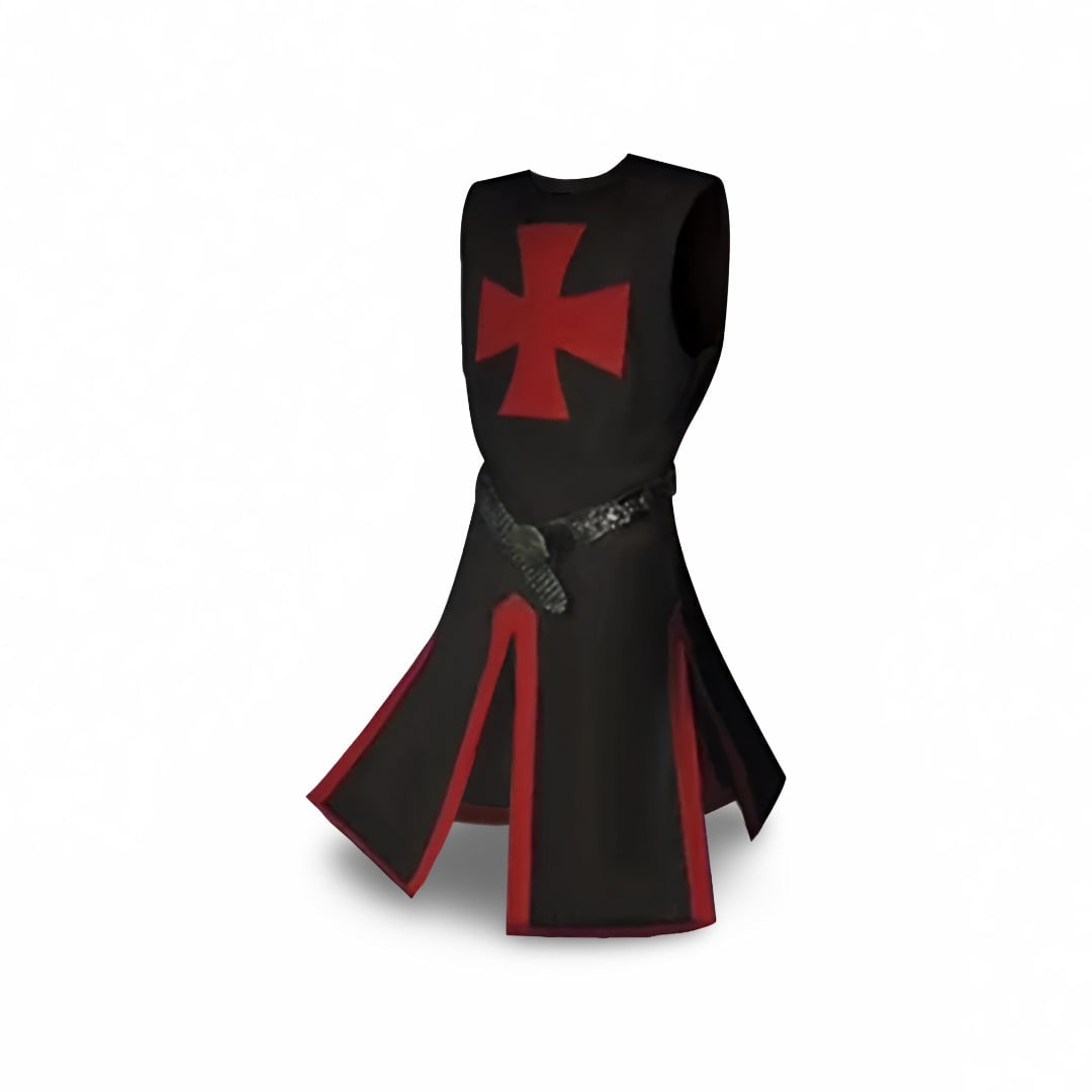 Medieval Knight Costume Templar Cross Tunic Hooded Cloak - Image 2