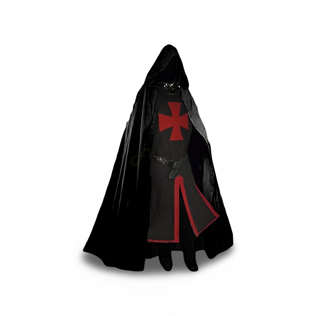 Medieval Knight Costume Templar Cross Tunic Hooded Cloak - Image 4