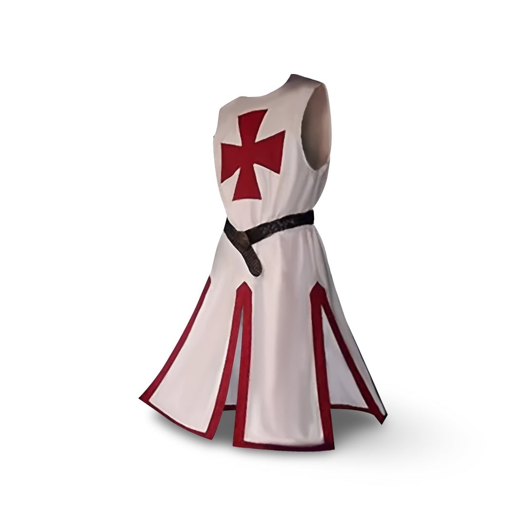 Medieval Knight Costume Templar Cross Tunic Hooded Cloak - Image 5
