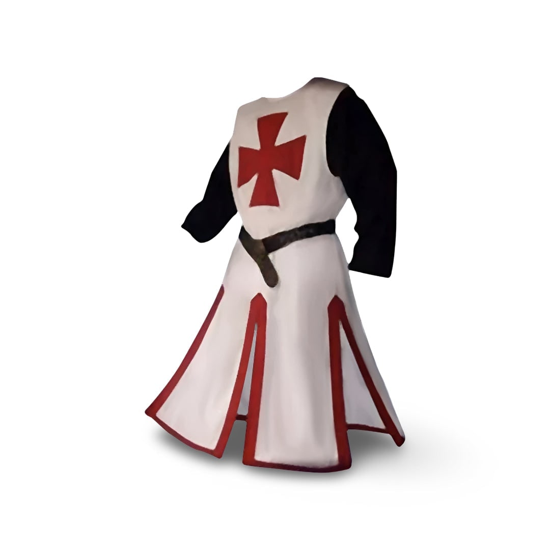 Medieval Knight Costume Templar Cross Tunic Hooded Cloak - Image 6