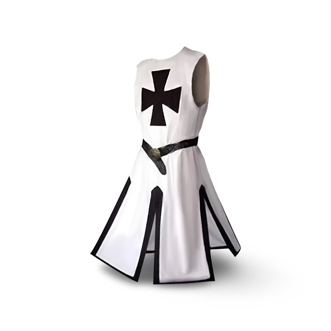Medieval Knight Costume Templar Cross Tunic Hooded Cloak - Image 8