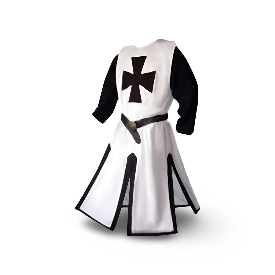 Medieval Knight Costume Templar Cross Tunic Hooded Cloak - Image 9