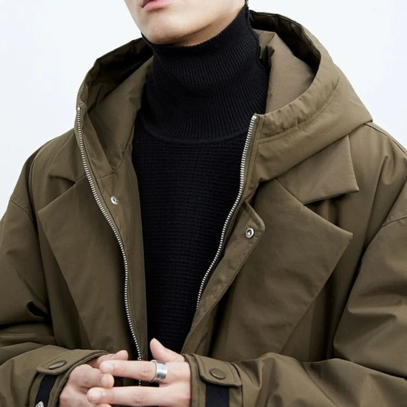 Men’s Waterproof Long Puffer Hood Trench Coat