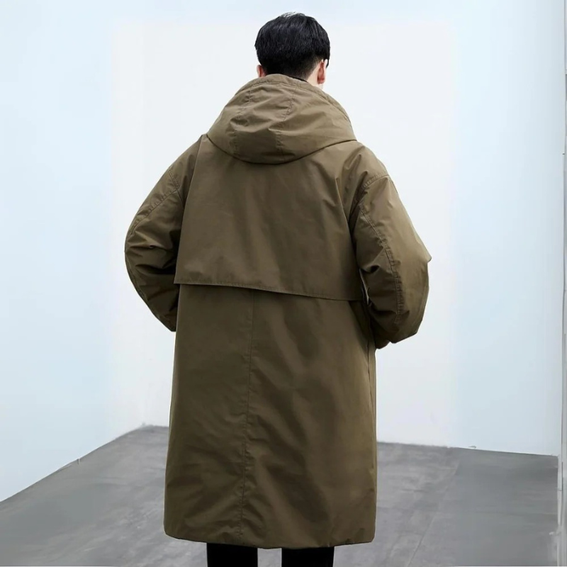 Men’s Waterproof Long Puffer Hood Trench Coat