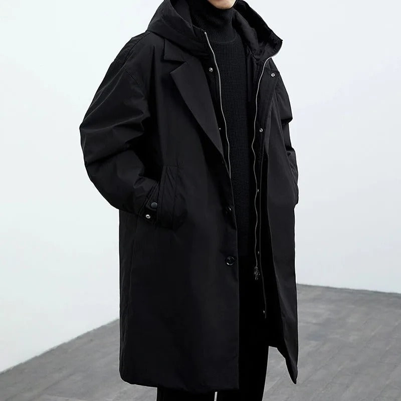 Men’s Waterproof Long Puffer Hood Trench Coat