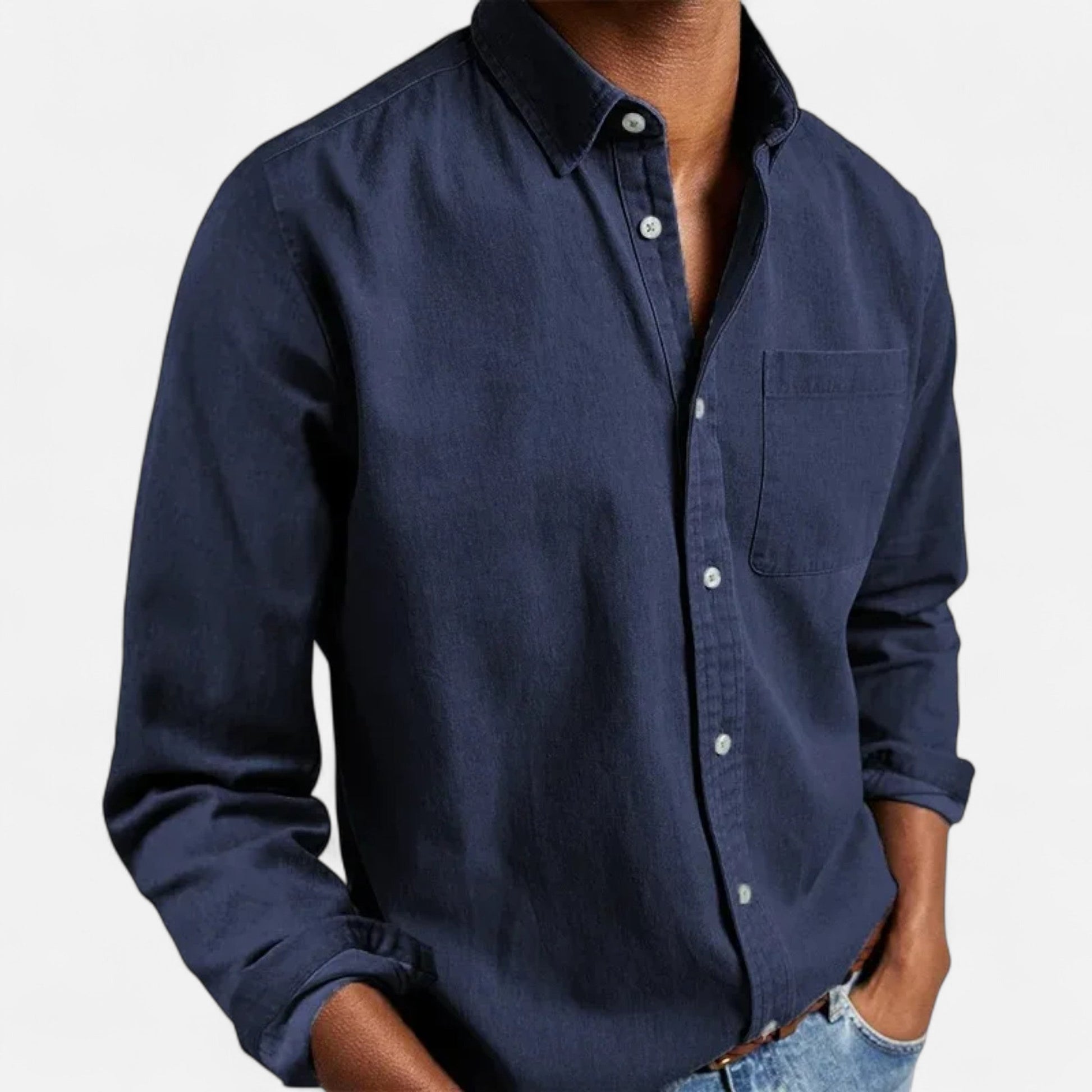 Men’s Formal Solid Button Long-Sleeve Shirt with Turn-Down Collar
