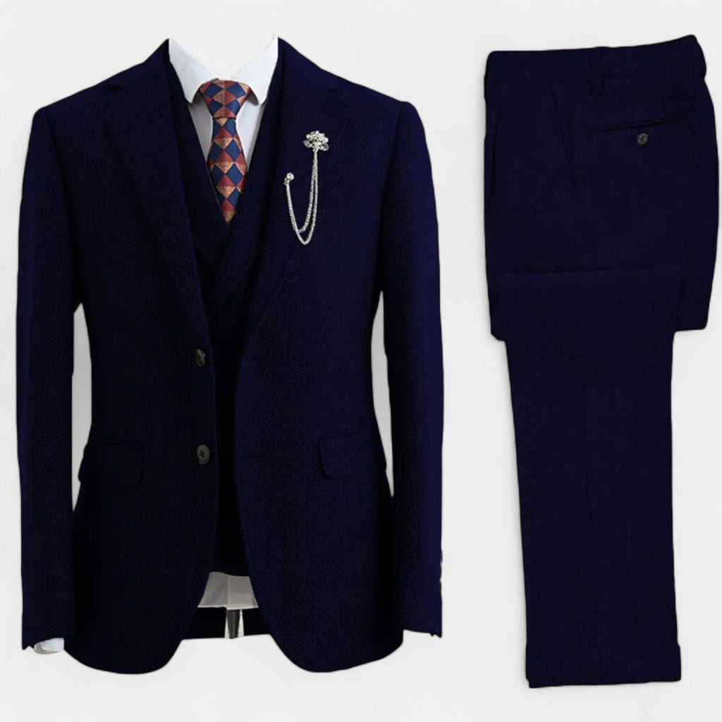 Men’s Exquisite Sleek Three-Piece Tweed Herringbone Suit