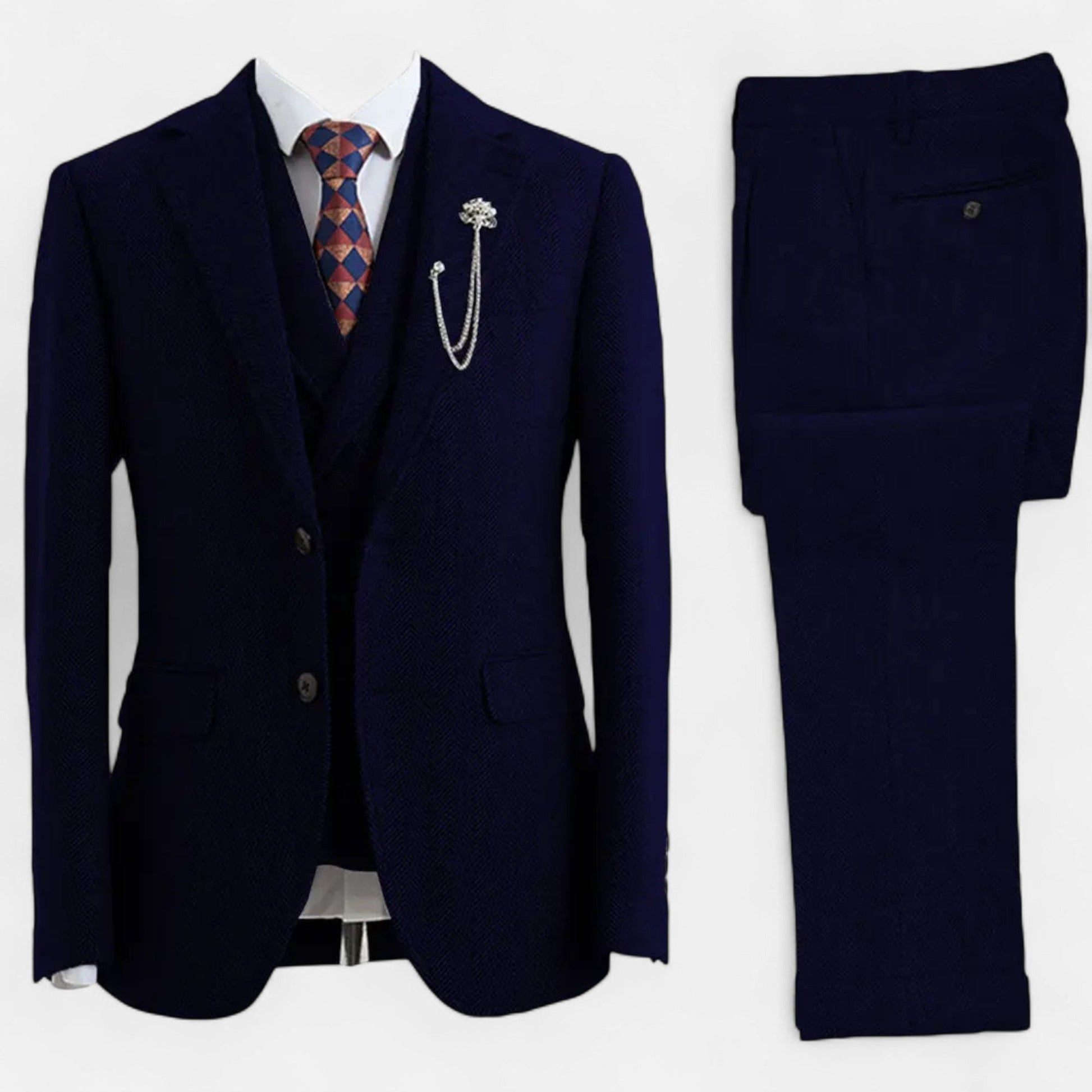 Men’s Exquisite Sleek Three-Piece Tweed Herringbone Suit