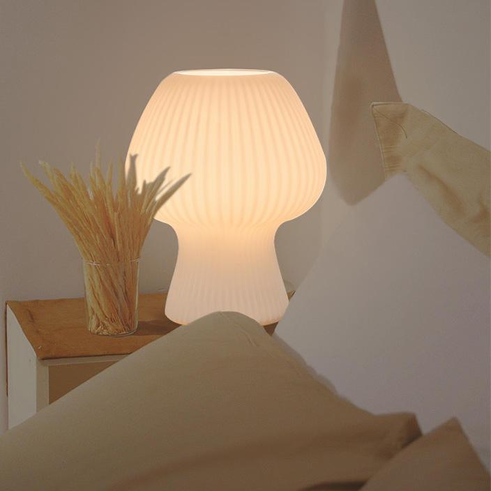 Vintage Bedside Lamp Ribbed Glass Mushroom Table Lamp Dimmable - Image 5