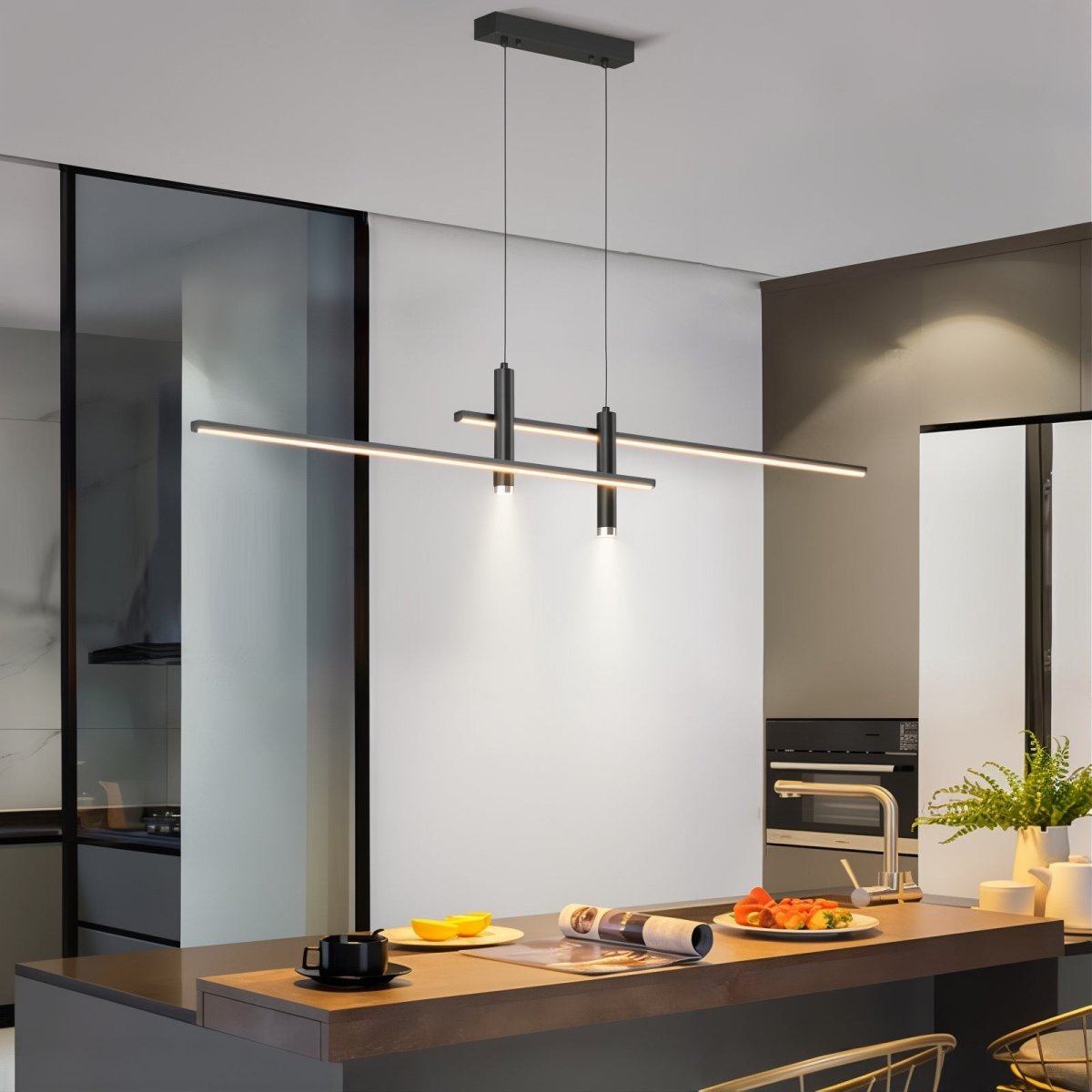 Sleek LED Linear Ceiling Pendant Light with Adjustable Suspension and Warm White