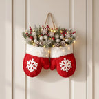 Mitten Shaped Christmas Door Hanger LED Frosted Greenery