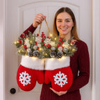Mitten Shaped Christmas Door Hanger LED Frosted Greenery - Image 2