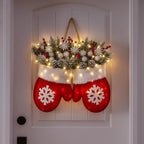 Mitten Shaped Christmas Door Hanger LED Frosted Greenery - Image 3