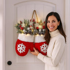 Mitten Shaped Christmas Door Hanger LED Frosted Greenery - Image 4