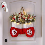 Mitten Shaped Christmas Door Hanger LED Frosted Greenery - Image 6