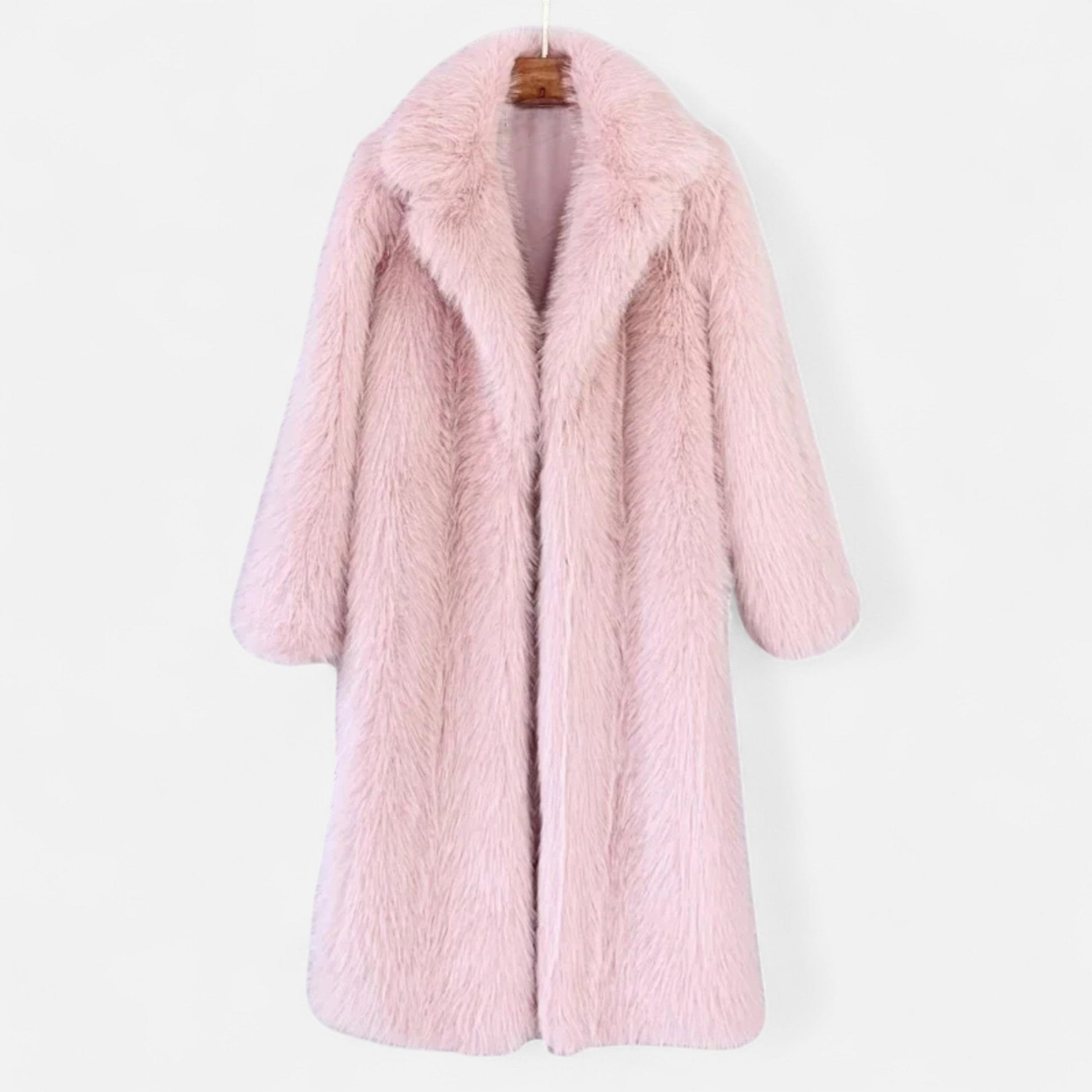Women’s Timeless Long Fur Overcoat with Turn-Down collar for Cold Season