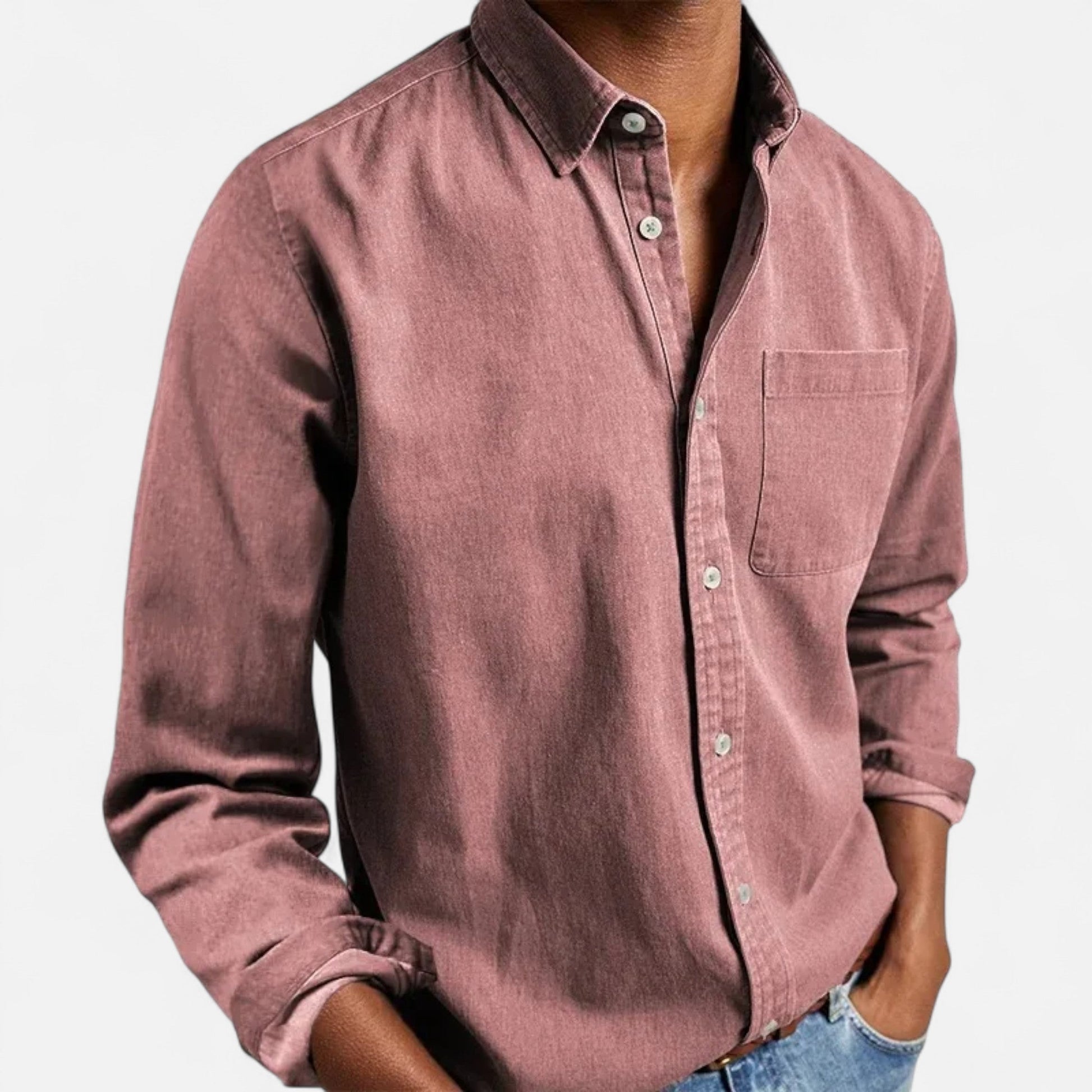Men’s Formal Solid Button Long-Sleeve Shirt with Turn-Down Collar